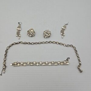 Vintage Kramer of NY Silver-tone Clear Crystal Bracelet, Necklace, Earring Set‎